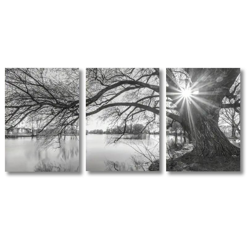 3pcs Poster Stunning Big Tree Lake Sunset Landscape Canvas Painting for Living Room Bedroom and Study Decoration Wall Posters