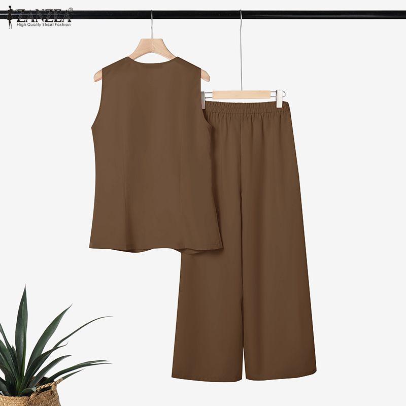ZANZEA Lässiger Zweiteiler für Damen, ärmelloses Westentop und Hose mit weitem Bein