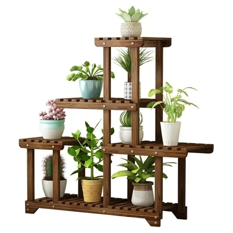 Multi-Tier Pine Wood Plant Stand Succulent Planter Display Rack Indoor Outdoor Flower Shelf 6-Tier Balcony Rack