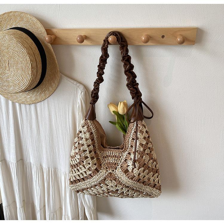 

Large capacity knitted bag women s summer new shoulder crossbody woven straw bag seaside beach bag
