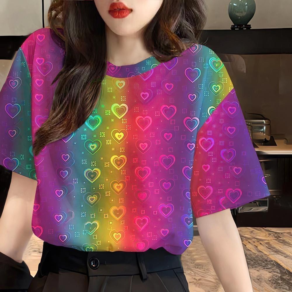 Rainbow Tie Dyeing Printed T-shirt for Water Splashing Festival - Women's Short Sleeve