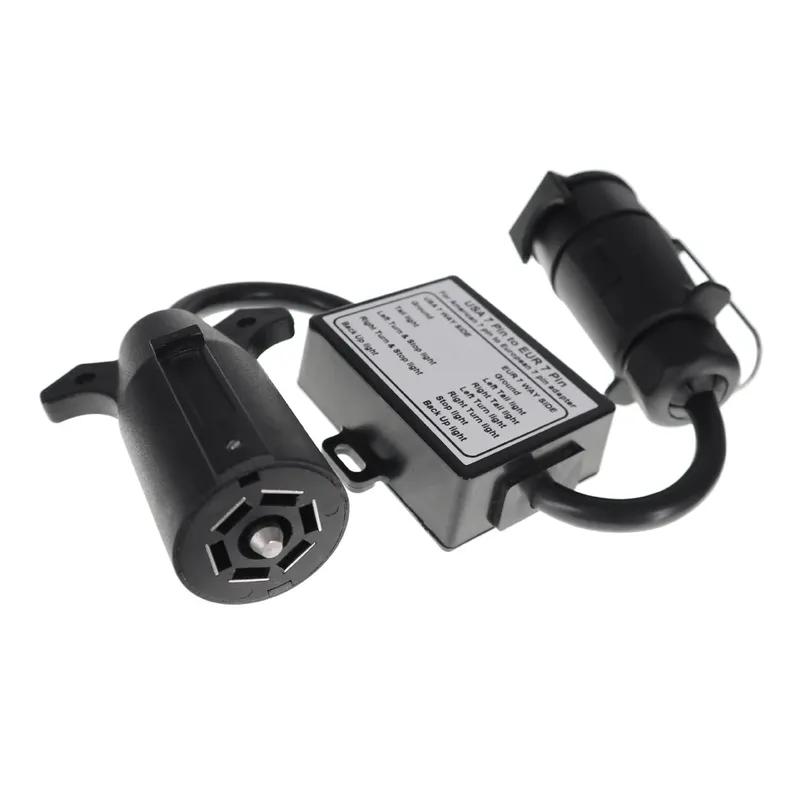 7-Pin Round Plug Trailer Light Wiring Adapter US to EU 7-Way Blade Round Plug Socket Standard Car Electric Towing Accessories