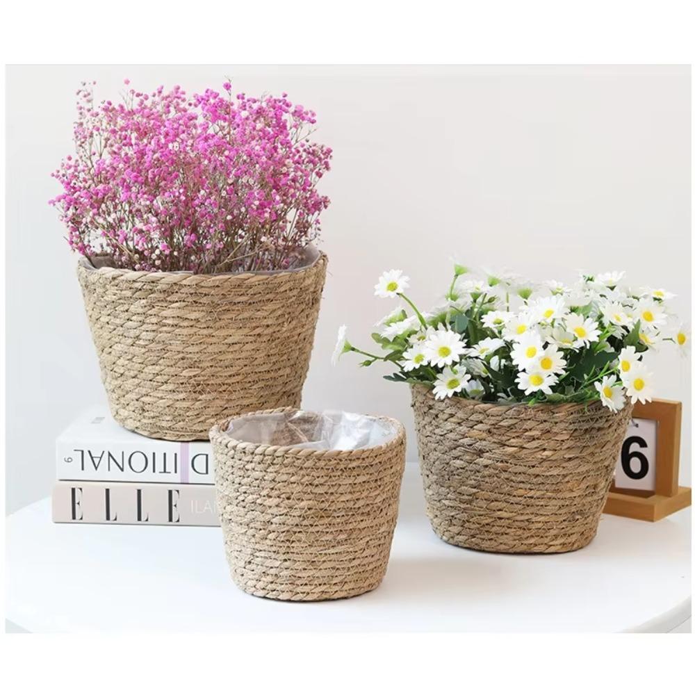 Weaving Straw Flower Basket Storage Function Storage Basket Woven Grass Flower Pot  Garden