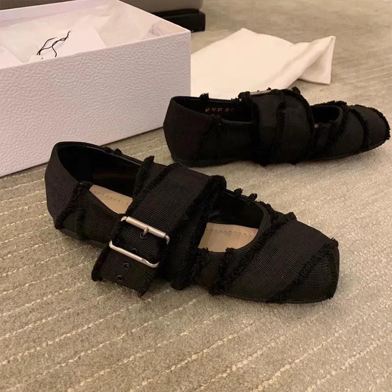 Women's Flats Spring Summer 2025 Casual Canvas Sneakers Woman Fashion Square Toe Ballerina Comfortable Elegant Ballet Shoes