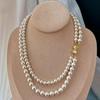 Vintage Double-Layer Shi Jia Warm White Treasure Necklace Beaded Versatile High-End Jewelry Collarbone Chain