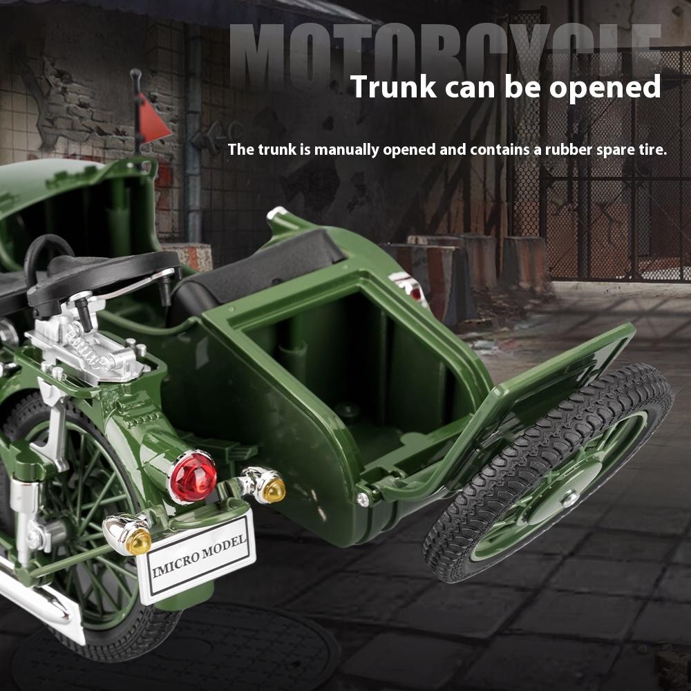 1/10 Alloy Die-cast 750 Tricycle Model, Retro Motorcycle Toys, Simulated Military Enthusiasts Collection Ornaments Gifts