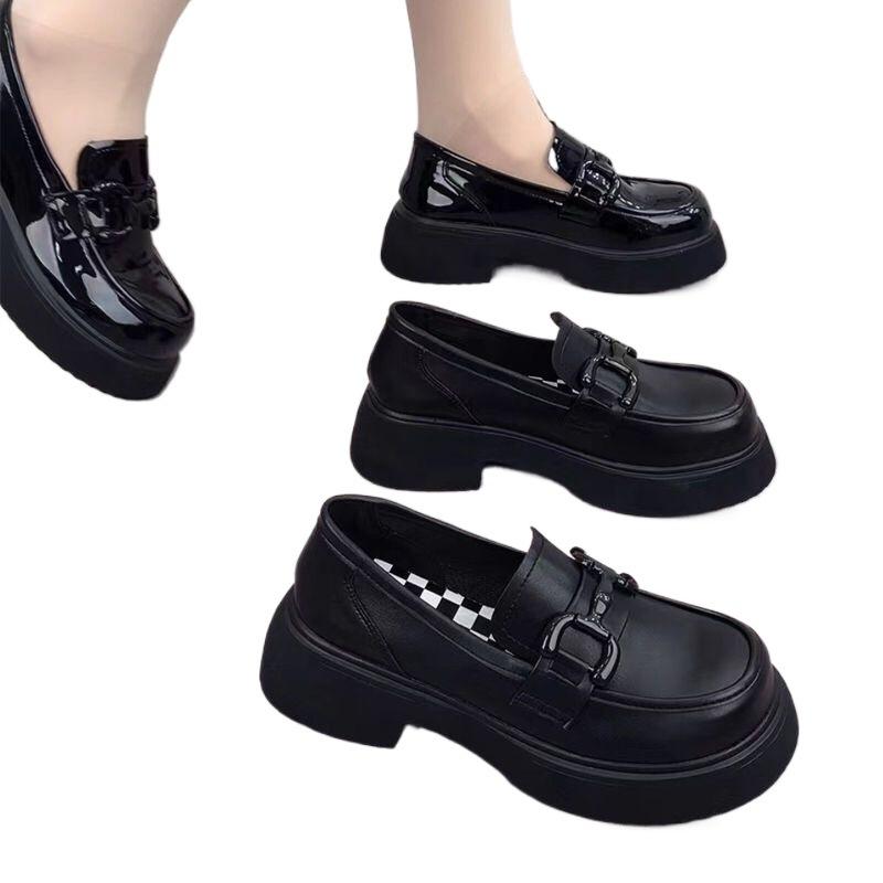 thick-soled French small leather shoes women's loafers 2025 new flat-soled height-increasing British-style versatile soft leather shoes