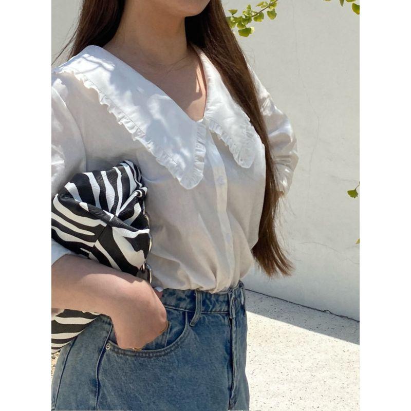 Miss Biggie Fashion Plus Size Thin and Comfortable Easiest for Match Boutique Full Cotton Poplin Doll Collar Long Sleeves Shirt