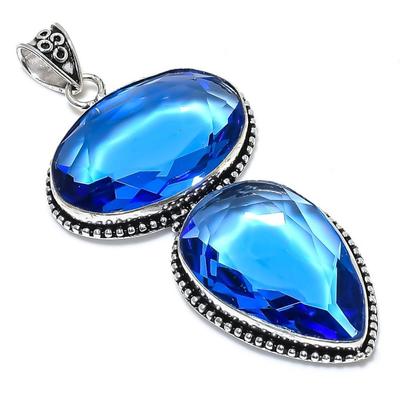 Natural Tanzanite Quartz Gemstone 925 Sterling Silver Pendant 3.55" i9J51