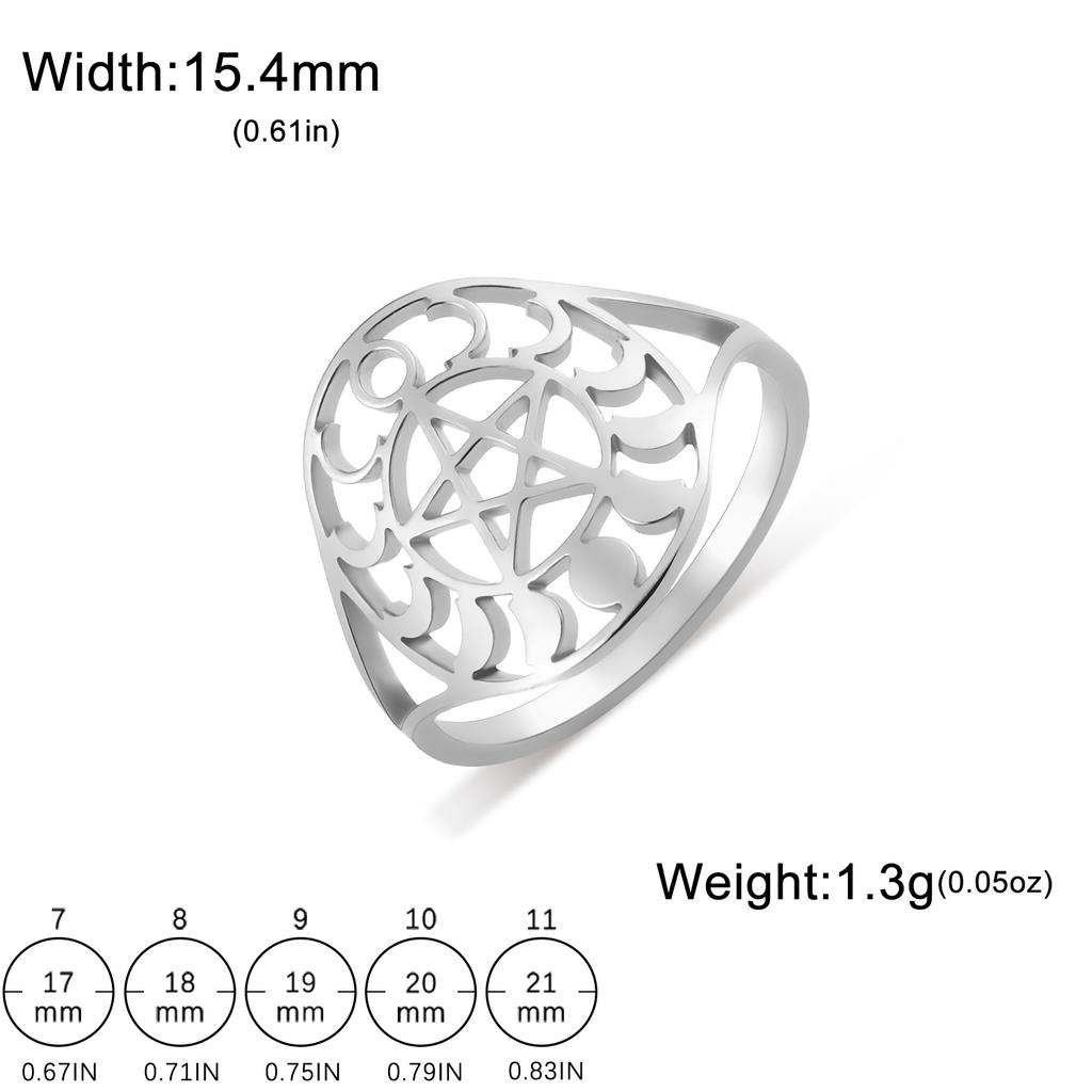 Teamer Moon Phase Ring Stainless Steel Jewelry for Women Men Gold Color Casual Party Pentagram Accessories Amulet Gift 2026