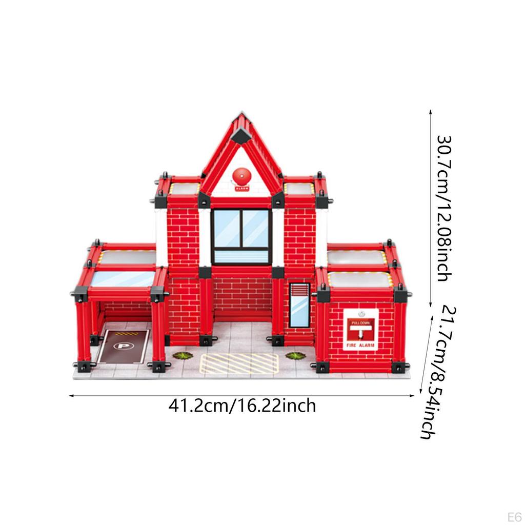 Fire Station Building Kit 3D Puzzle Architecture Model Self Assemble for Layout Accessory