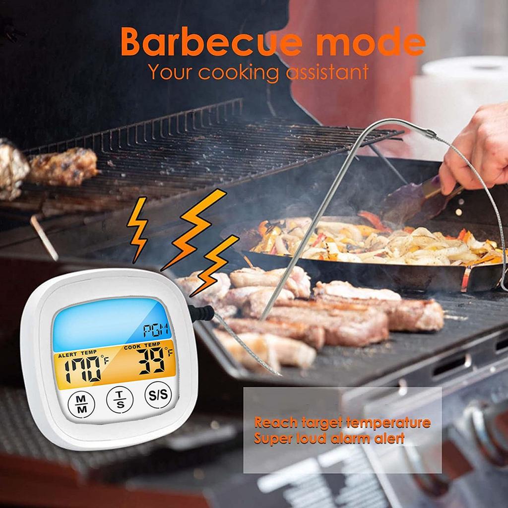 Termómetro de Cocina Digital Sonda Pantalla Táctil Carne Barbacoa Herramienta Medición Temperatura Alimentos Bistec Barbacoa Temporizador Herramientas Cocina 1PC