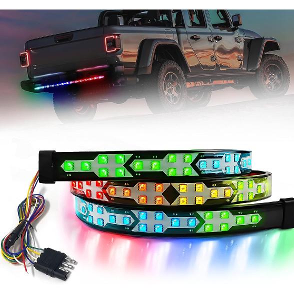 DIBMS 60” Tailgate Light Bar 180 LEDs IP67 Waterproof 12V DC 5 Lighting Modes Brake Amber Turn Signal Universal Fit for Pickup Trailer RV Van SUV RGB