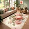 Vintage Watercolor Rose Living Room Rug Romantic Floral Print Modern Home Decor Carpet Soft Non-Slip Floor Mat for Bedroom