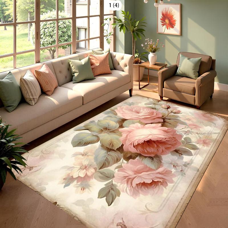 

Vintage Watercolor Rose Living Room Rug Romantic Floral Print Modern Home Decor Carpet Soft Non-Slip Floor Mat for Bedroom 40X60cm