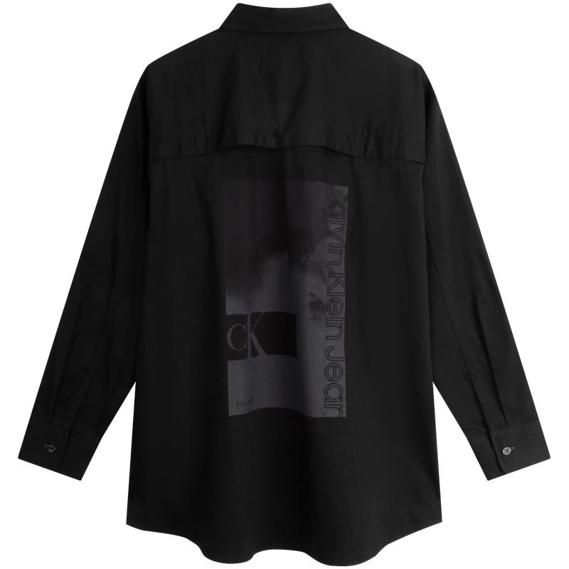 Calvin Klein Casual Commuter Printed Embroidered Loose Long Sleeve Shirt Men Shirts Space-Black J325368