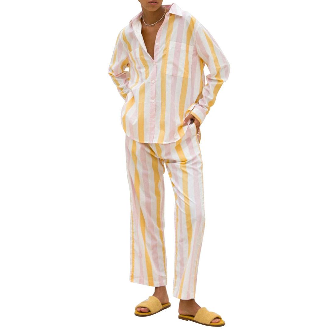 

Women s Long Sleeve Striped Casual Set - European & American Style for Spring & Autumn Extra Large