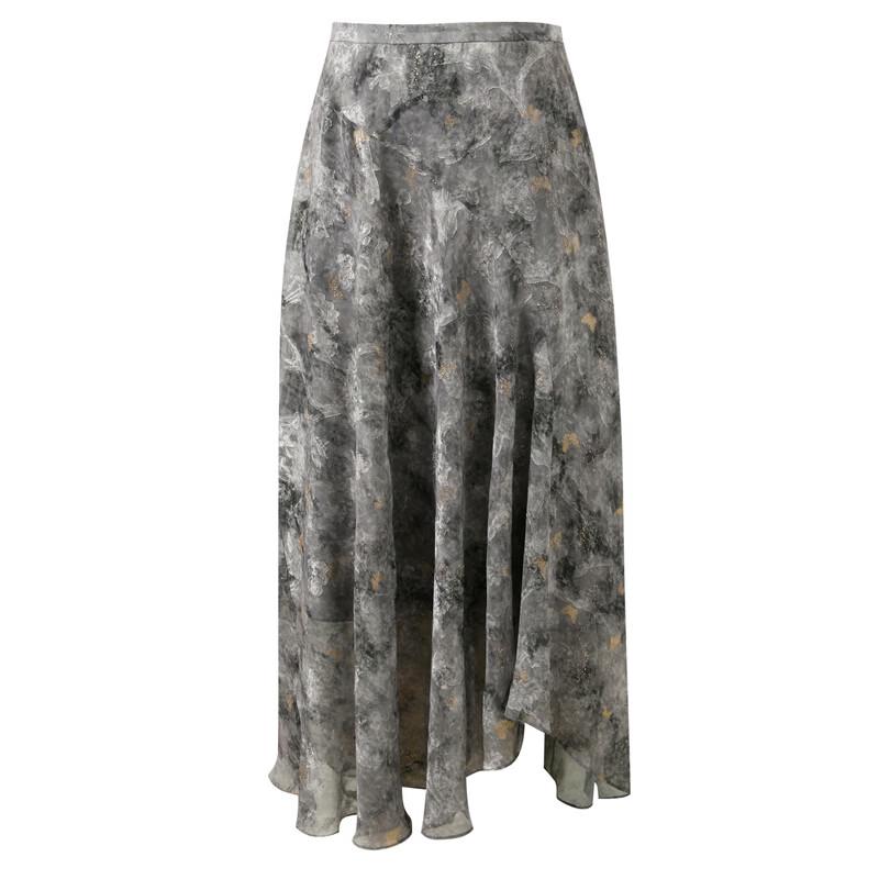 Sancai Neo-Chinese Style Floral Jacquard A-Line Midi Skirt