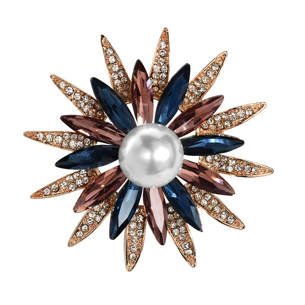 

Mamfous Austrain Crystal Geometry Flower Brooch Pin with Artificial Pearl Bouquet Jewelry Accessories for Women