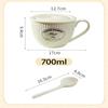 Keramik 700ml Schüssel/Tasse mit großem Fassungsvermögen mit Deckel und Löffel, mit Vintage-Textur; geeignet für Suppe, Kaffee oder Instantnudeln.