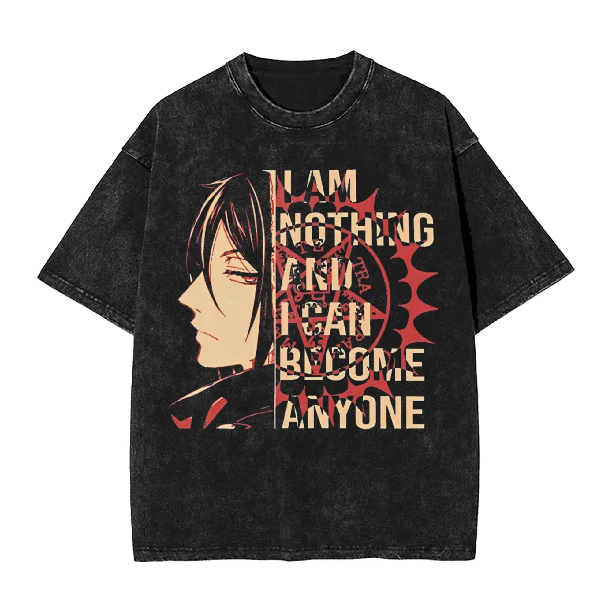 Black Butler Ciel Sebastian Book of the Atlantic Vintage Washed Oversized TShirt Unisex Gothic Anime Streetwear Tee L
