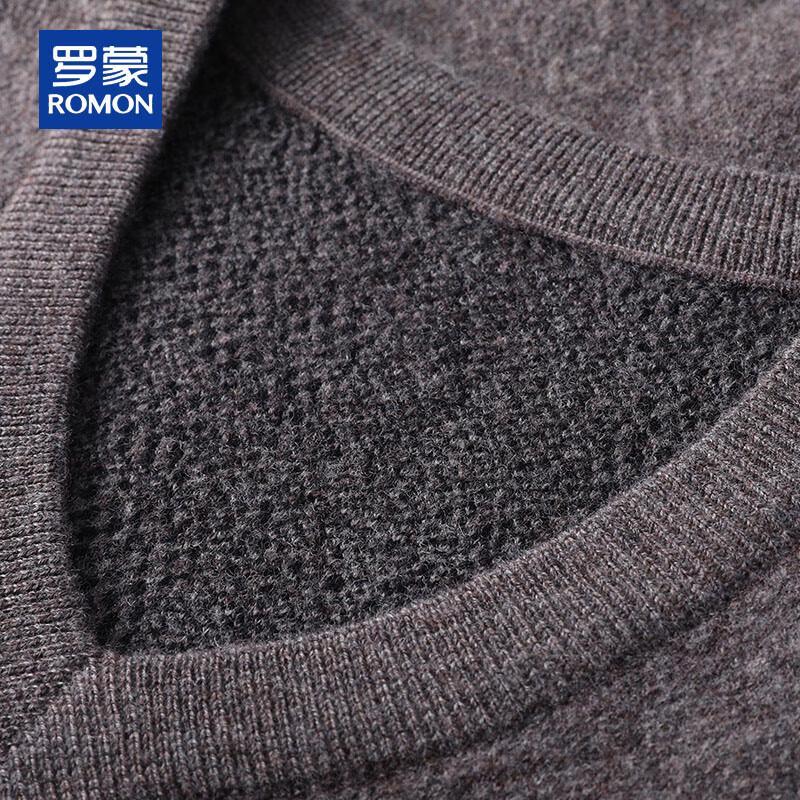 ROMON Men's 100% Pure Wool V-Neck Thickened Pullover Sweater