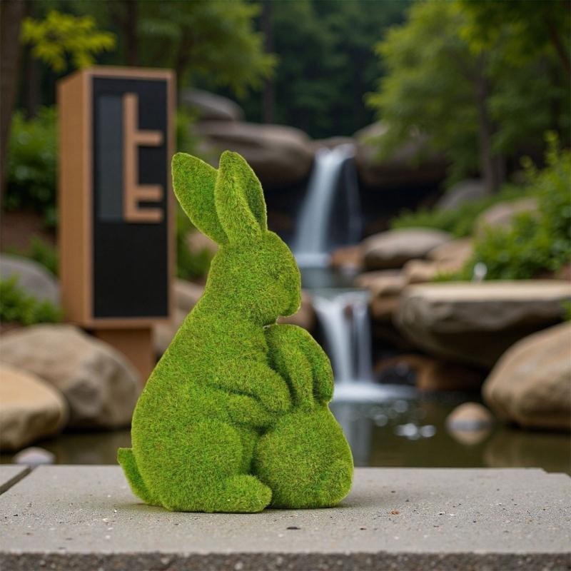 2pcs Elegant Flocking Bunnies Figurines Resin Rabbit Statue For Easter Gift And Outdoor Garden Decorations