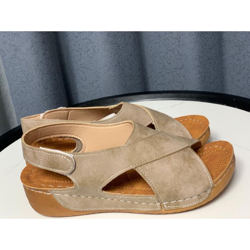 Thick-soled Color Matching Sandals Women's Muffin Bottom Velcro Open-toed Beach Cool Slippers Wish