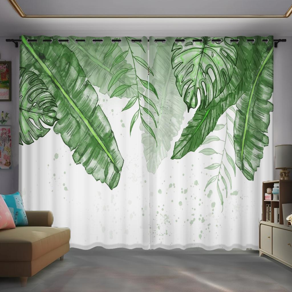 Nordic Tropical Green Plant Banana Leaf Custom Curtain Balcony Bedroom Bay Window Living Room Decor Grommet Top Rod Pocket Hook