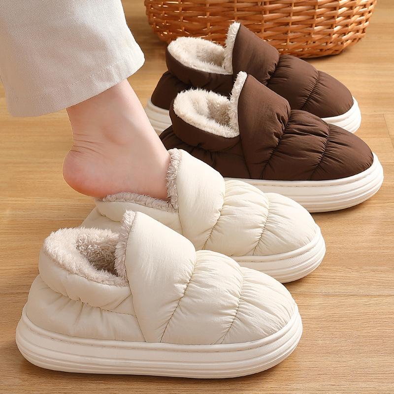 Cotton Shoes Winter Down Cloth Waterproof Thick Sole Warm Indoor Non-slip Down Bag and Cotton Slippers Home Autumn and Winter