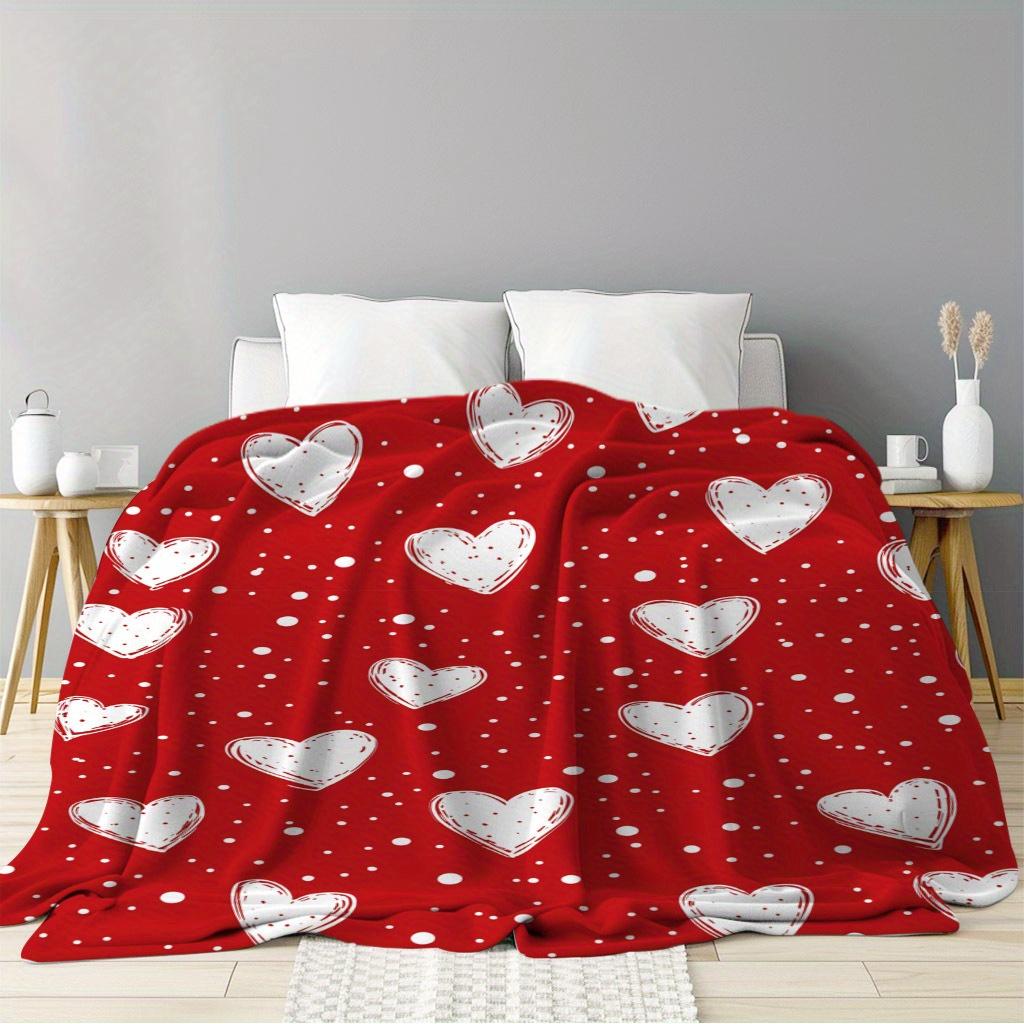 VIKAMA Red Heart Polka Dot Throw Blanket Soft Style Decor for Living Room & Bedroom Holiday Atmosphere Valentine's Day Sofa
