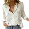 1 stk Bomull Lin Casual Ensfarget Knapp Pluss Størrelse Revers Bluser Skjorter Stjerner Trykt Langermet Elegant Løse Topper Dame Skjorter