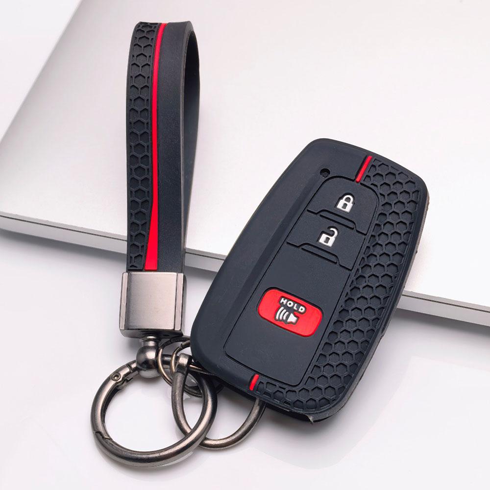 Silicone Car Key Fob Cover with Matching Keychain Compatible with Toyota Camry Corolla RAV4 Highlander Avalon, Fits Toyota Camry Corolla RAV4 Prius
