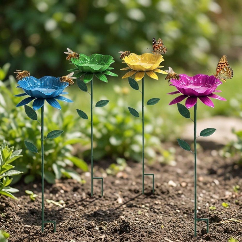 Handcrafted Metal Garden Birdbath Weather Resistant Bee Watering Station Lawn Decor