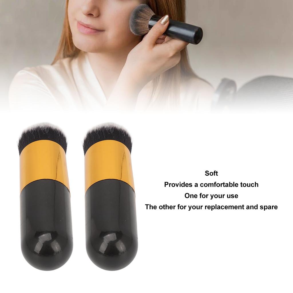2pcs Chubby Makeup Brush Portable Fluffy Soft Synthetic Chubby Cosmetic Brush Black Golden