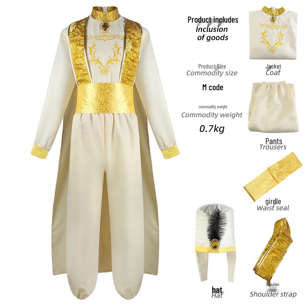 Aladdin Prince Cosplay Costume: One Thousand and One Nights Stage Performance  Halloween Outfit XS