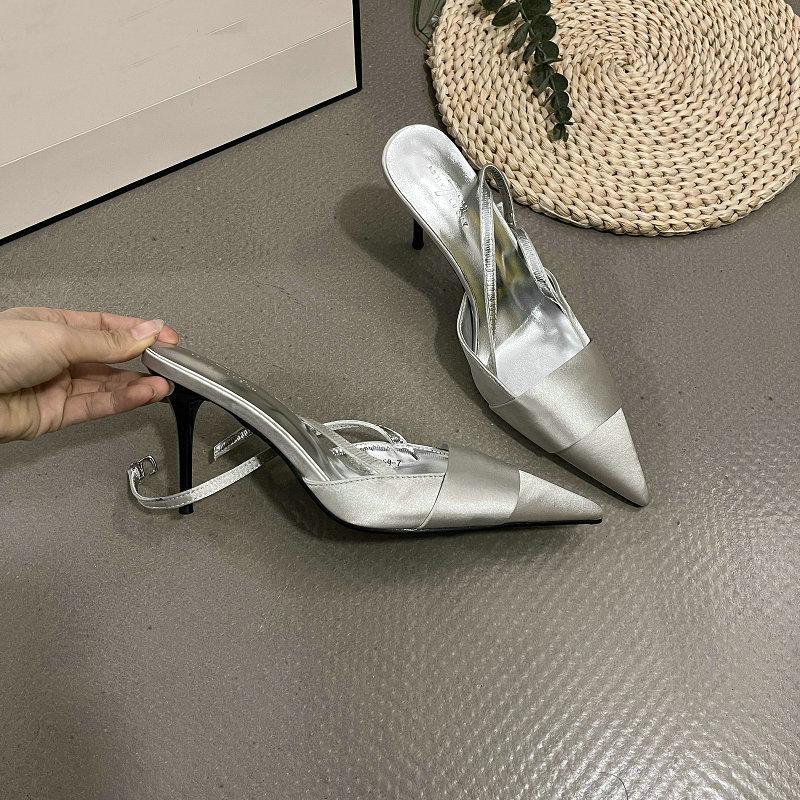 Mode Spitz Europa Und Die Vereinigten Staaten Feine Absätze Rosa Satin High Heels Baotou Schuhe Damen Neu 2025 Frühling Mary Jane Halbsandalen