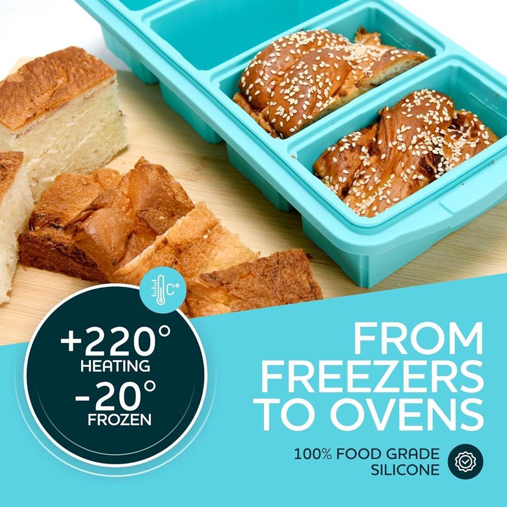Silicone Freezer Tray With Lid-Soup Freezer Container molds-Large Ice Cube Tray Set Makes 1-Cup & 2-Cup Portions Cubes
