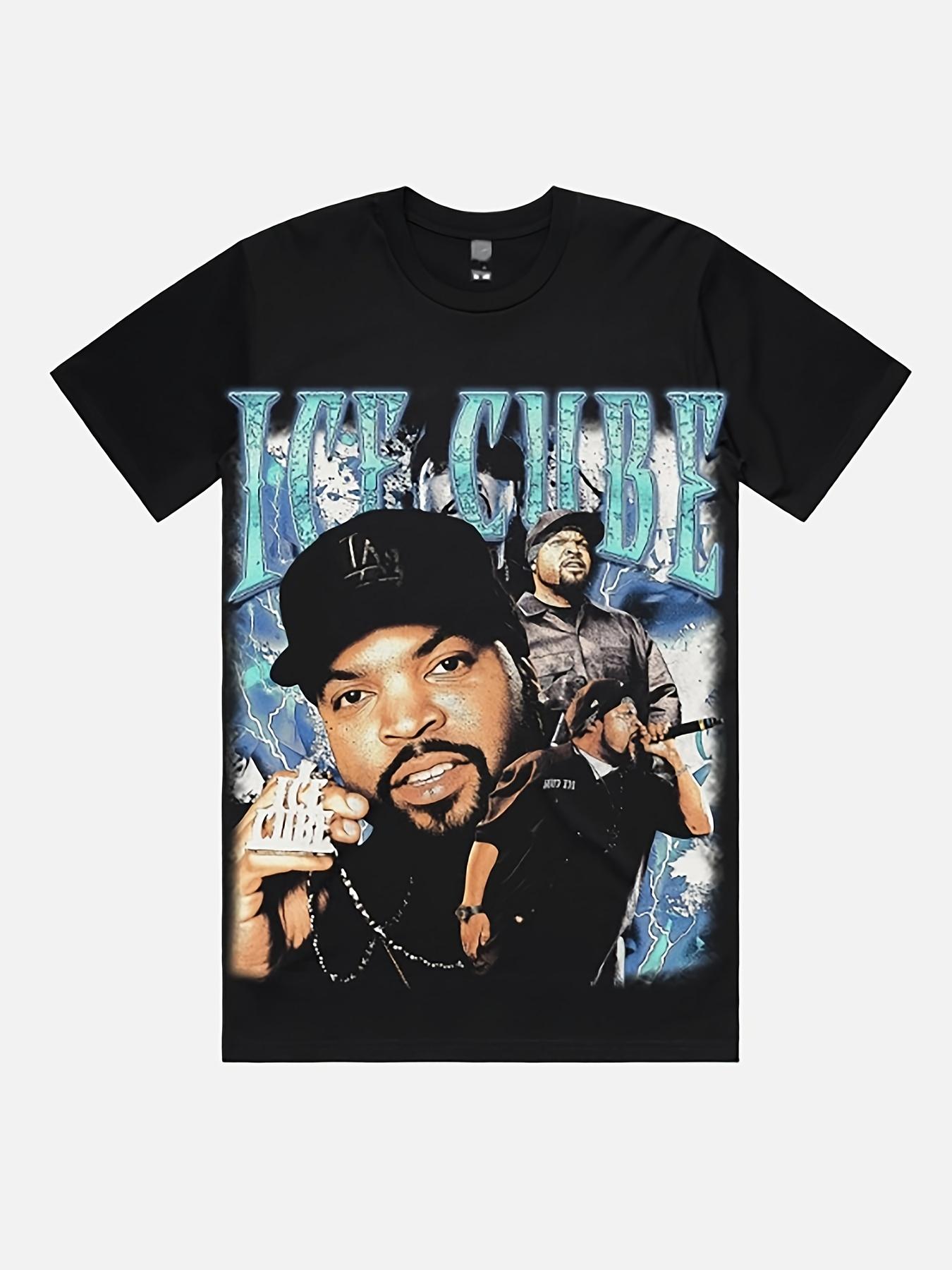 Men S Ice Cube Pattern T-Shirt - Heavyweight Pure Hip-Hop Style Shirt L