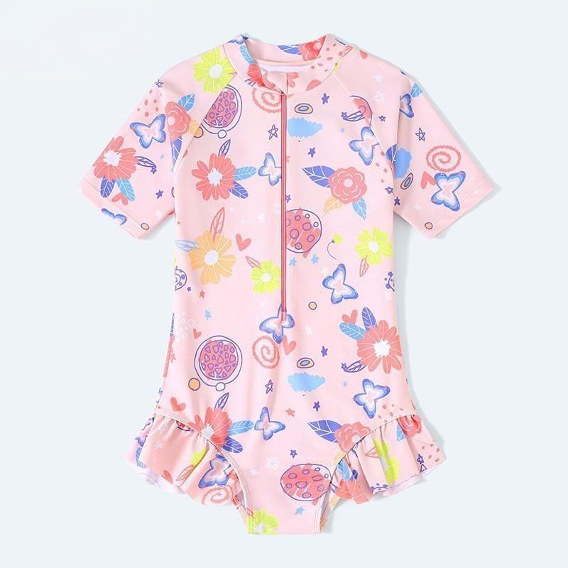 Children's Color-blocked Hollow One-piece Swimsuit