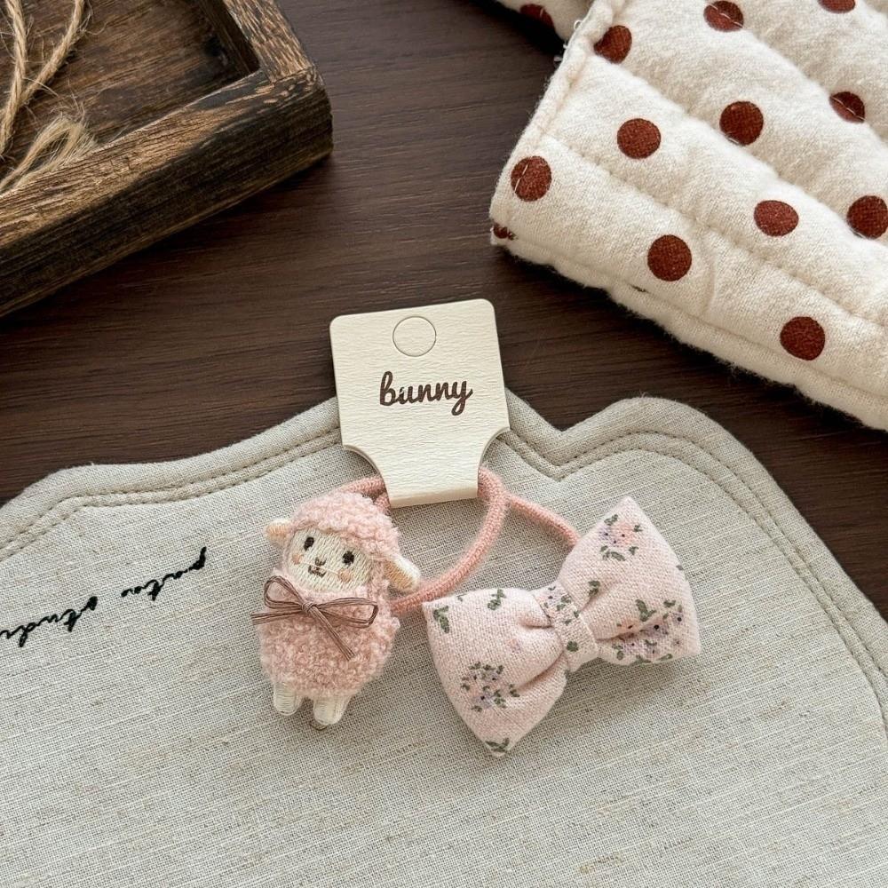 2pcs Bow Girls Hair Ropes Elastic Hair Styling Rubber Bands Sweet Lamb Hair Ties New Year