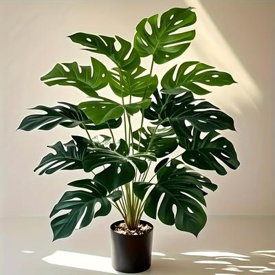 12 Head Artificial Plant Palm Branches Turtle Back Leaves Fake Green Plant Decorative Home Living Rroom Garden Decoration (Flower Pot Not Included)