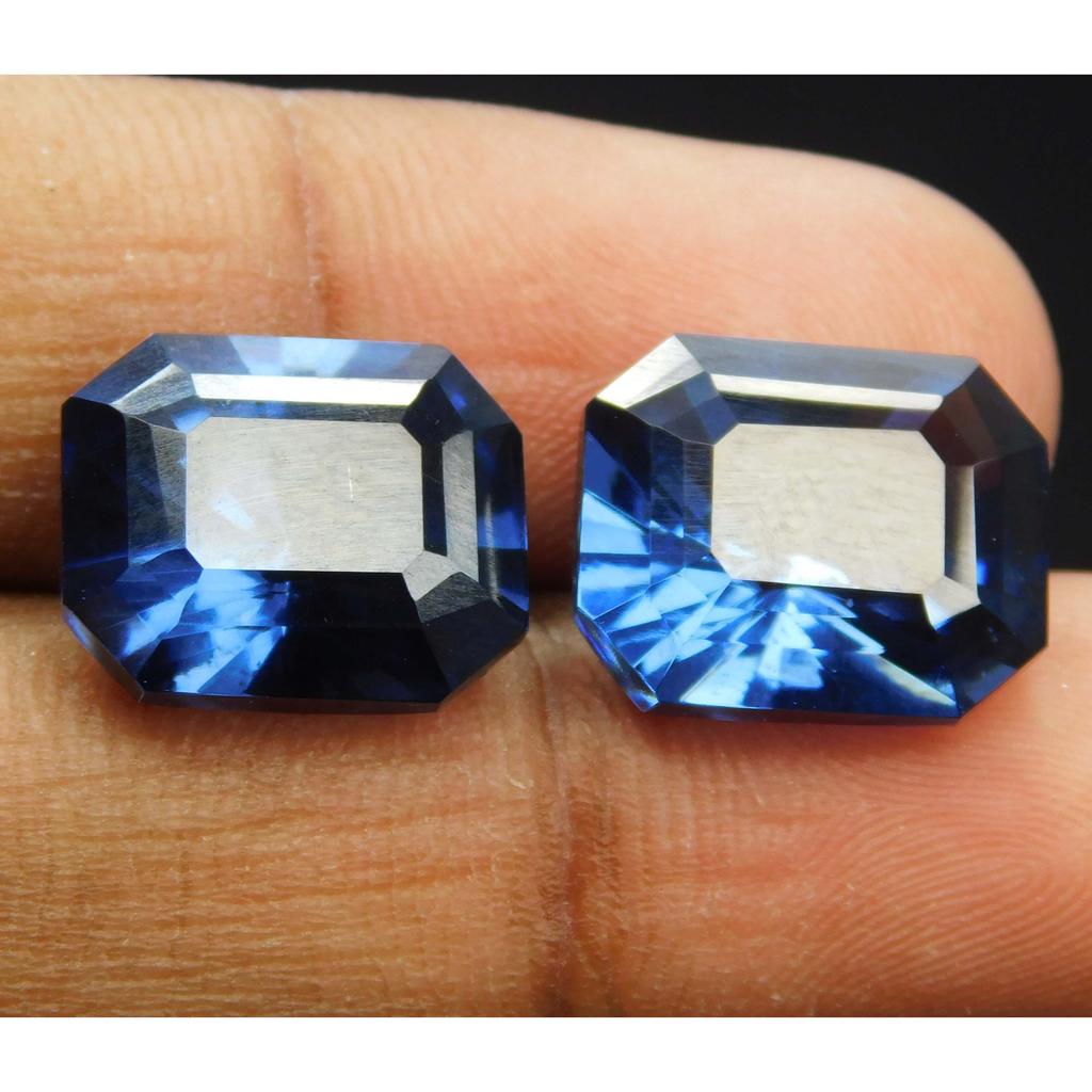 Natural Blue Sapphire Emerald Cut 21.35 Ct CERTIFIED Loose Gemstone Pair A-5171