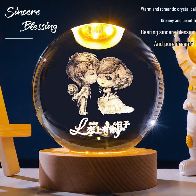 Crystal Ball Night Light: Starry Sky Carved Desktop Ornament Gift