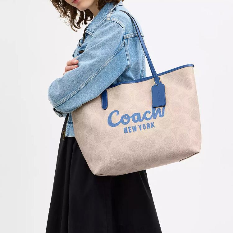 Coach 33 Brand Letter Logo Magnetic Closure Fabric Tote Bag Shopping Bag Shoulder Bag Large Women tote Khaki CY705-IMXIG