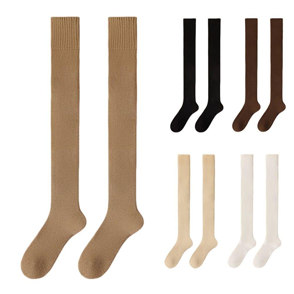 1 Pair Fleece-lined High Knee Socks Solid Color Over-Knee Socks  Warm Knees and Legs