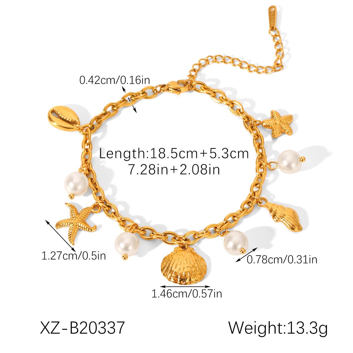 

18k Gold Starfish Seashell Pearl Bracelet - Women s Versatile Seaside Vacation Accessory