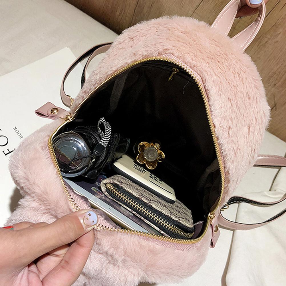 Women Bunny Backpack Plush Mini Fluffy Rabbit Ear Backpack Fuzzy Bunny Satchel Casual Daypack for Girls