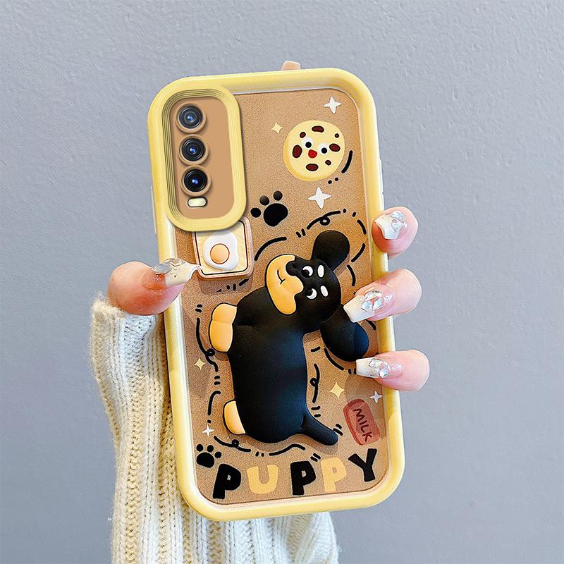KEYSION Shockproof Case for VIVO Y20 2021 Y20sG Y20i with Lanyard Soft Silicone Cute 3D Cartoon Doll Phone Cover for Y12A Y12S Y11S