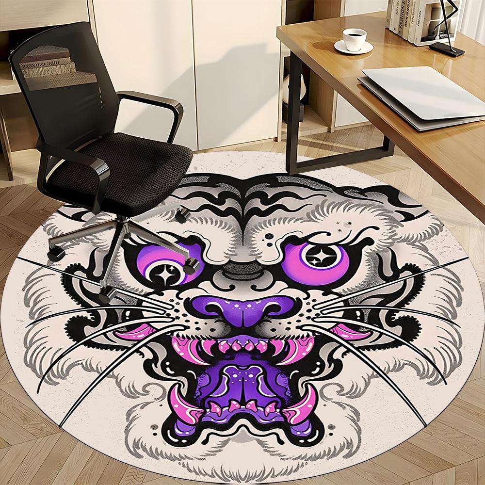 1pc Tiger Face Office Round Area Rug, Indoor Mat Suitable For Office, Under Office Chairs Bedroom Living Room Home Decor, Room Deco